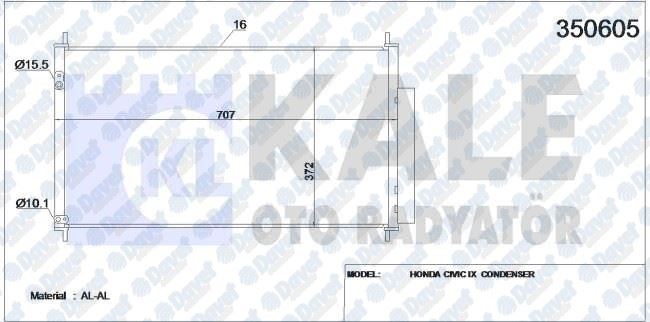 KALE 350605 Klima Radyatoru Kondenser Honda Civic Ix 1.4-1.6-1.8 16v 12> (707x372x16) (Al/Pl/Brz)